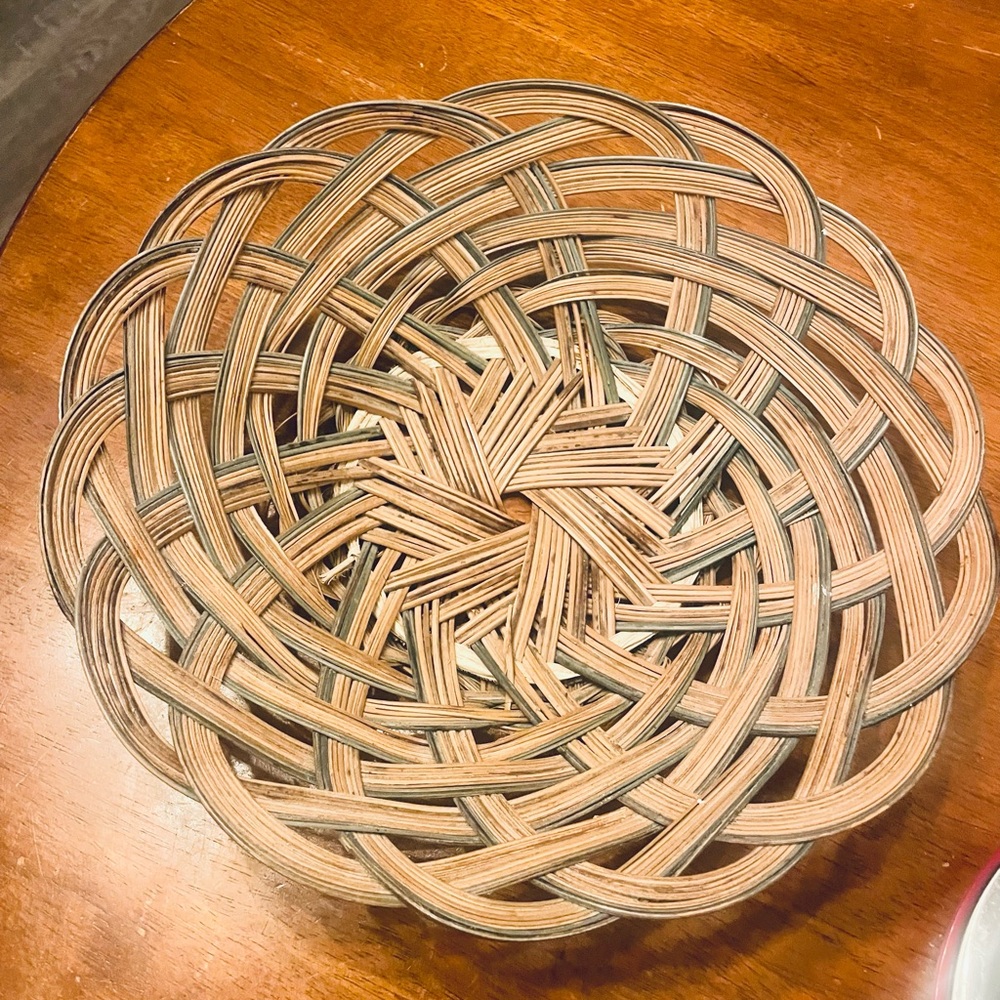 Woven Round basket Boho Rustic Farmhouse Table Decor